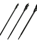 Three Piece Twelve Inch Wood Auger Bit Set With One Quarter Inch Quick Change Hex Shank, Three Flute Design, front view