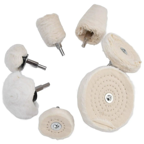 Chic 7-Piece Polishing Wheel Kit With Cotton Flannel Buffing Drill Attachments For Car Waxing And Metal Shining Easy To Use Multi-Shaped Set, various cotton wheels.