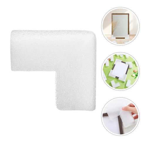 Thickened Foam Corner Protectors For Picture Frames And Mirrors with adjustable L shaped design in use and packaging display