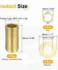 Product size chart of Two Piece Brass Lamp Repair Hardware Kit With 0.98 Inch Brass Pipe, Lock Nuts And Washers, Gold Tone.