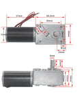 DC 12V Worm Gear Motor High Torque Gear Reduction Motor With Reversible Operation 50 RPM And 8mm Shaft showing dimensions.