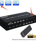 Slick 4K Hdmi Kvm Switch With 8 Port Video Multiviewer Featuring Seamless Quad Screen Display And Crisp 60Hz Ultra Hd Output Ideal For Pc Workstations Delivers Straight Up Easy Setup With A Solid Usa Plug For Any Desk showing 4x1 splitter with HDMI ports.