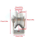 Stainless Steel V Groove Wheel Heavy Duty Caster With Bracket For Sliding Gates And Industrial Machines, side view with dimensions