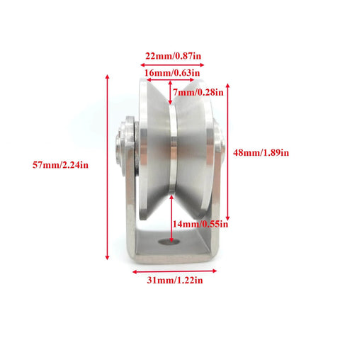 Stainless Steel V Groove Wheel Heavy Duty Caster With Bracket For Sliding Gates And Industrial Machines, side view with dimensions