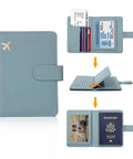 Open and closed RFID Passport Holder Travel Wallet For Women And Men With RFID Blocking and Double Card Slots Plus Clear Window Pockets Cute Green Passport Cover Case for Safe Easy Global Travel.