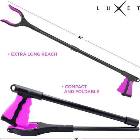 2 Pack 32 Inch Foldable Reacher Tool With Magnetic Tip, Lightweight Grabber Claw For Easy Pickup, Long Reach Trash Picker For Seniors And Everyday Tasks, Pink
