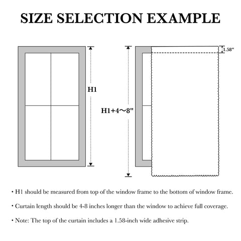 Size selection guide for No Drill Adhesive Blackout Curtain Panel For Bedroom And Living Room, W35 by L63