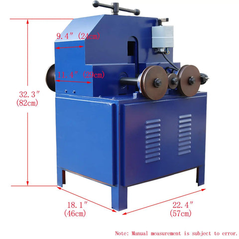 Pro Level Shop Ready Electric Pipe Bender And Tube Roller Machine With Comprehensive Die Setup For Snappy Curves On Square And Round Tubing Up To Three Inches side view with dimensions labeled