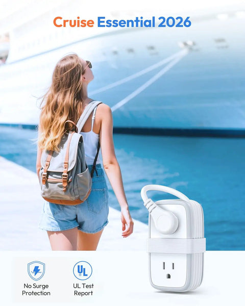 20W Travel Power Strip With 4 Outlets And 3 USB Ports Including USB C 4 Ft Wrapped Extension Cord Flat Plug Cruise Approved