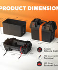 Product dimensions of Heavy Duty Slick Smart Battery Box Fits Group 24 27 And 31 Cells, showcasing sizes and cable details.