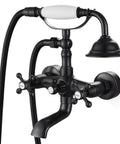 Wall Mount Bathtub Faucet With Telephone Handheld Sprayer, Dual Hot And Cold Mixer, Cross Handles, Old School Vintage Victorian Style Tub Filler Set In Oil Rubbed Bronze