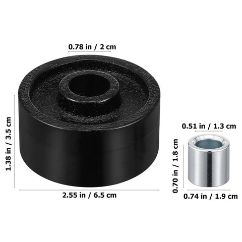 Front Wheel Replacement For Two And A Half Inch Iron Wheel For Two Ton Hydraulic Floor Jacks Heavy Duty Pro Grade Universal Roller Accessory With Professional Bearing For Horizontal Jack And RV Stabilization, with dimensions labeled.