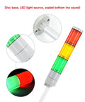 Beefy IP65 Waterproof LED Stack Light with round bottom base, three-layer signal tower in red, yellow, green for 24V DC industrial use