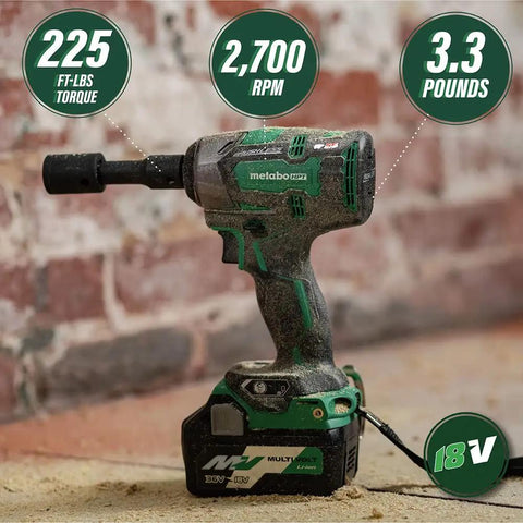 Cordless Impact Wrench With One Half Inch Drive, 225 Ft-Lbs Torque, Brushless 18V Tool Only No Battery, IP56 Rated