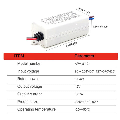 Workhorse 8 Watt Ac Dc Power Supply And Led Driver With 12 Volt Constant Voltage Transformer for lighting and automation, 8W output.