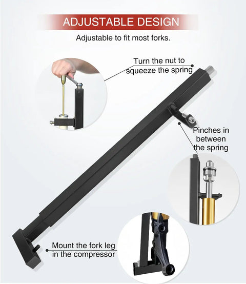 Must Have Adjustable Motorcycle Fork Spring Compressor Tool Kit for Sport Bikes Cartridges Pro Grade and Easy to Use diagram