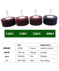 Different grit levels of Red Non-Woven Flap Buffing Wheel 180 Grit, 6mm 1/4 Inch Shank Drill Polishing Abrasive, 4 types
