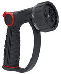Side view of black 7 Pattern Watering Nozzle With Thumb Control For Backyard Bosses From Rainlike Shower To Powerful Jet