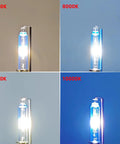 Comparison of D1S Xenon HID Headlight Bulb 8000K with other color temperatures from 4300K to 10000K showcasing beam color differences.