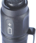 Close-up of the switch on Compact LED Flashlight With 106 Lumen High And 21 Lumen Low Modes 55 Meter Beam 3.8 Inch Aluminum Body IPX7.