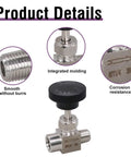 Napredak stainless steel gas needle valve, 1/4 NPT female x 1/4 NPT male, black knob