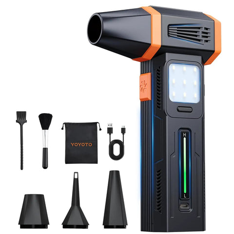 Beast 430G Hurricane Airflow Electric Air Duster with 40MM brushless motor, USB cable, and nozzles for cleaning keyboard, car, home