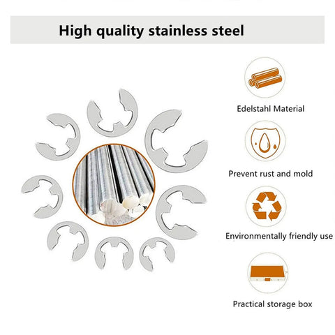 200 Pcs E Clips C Circlip Washer Kit Stainless Steel Shaft Bearing Retaining Rings Assorted 1.5 To 10 Mm External C Type Circlips display