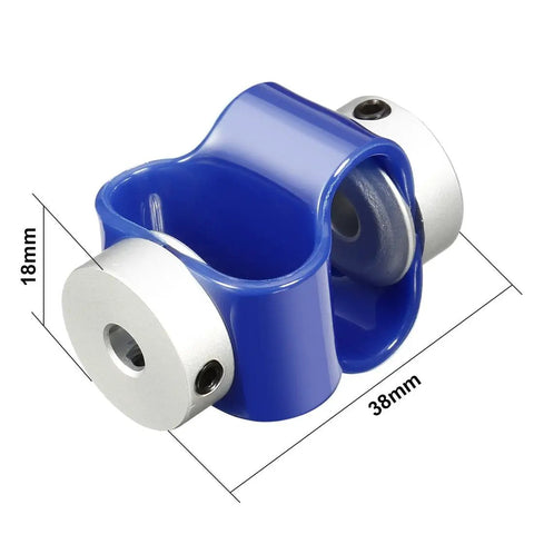 Slick Flex Shaft Coupler With Heavy Duty Aluminum Ends And Quick Swap Design 18 Mm Outer By 38 Mm Long with blue TPU body.