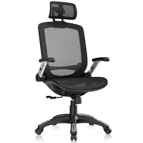 Ergonomic Office Chair With High Back And Headrest, Flip Up Armrests, 90 To 120 Degree Tilt Lock, Wide Cushioned Seat, Mesh Big And Tall Chair