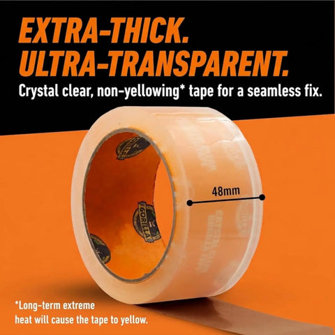 Crystal Clear Repair Duct Tape 1.88 Inch By 9 Yard Heavy Duty Weatherproof All Purpose Tape Tear By Hand with 48mm width shown