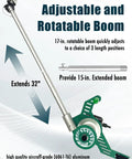 Adjustable and Rotatable Boom for Heavy Duty Drill Attachment Cable Puller, 17-inch length, aircraft-grade aluminum, extends 32 inches.