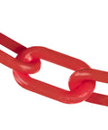 Close-up of Hardcore Plastic Barrier Chain Red One Hundred Foot Length Durable High Density Polyethylene for crowd control.