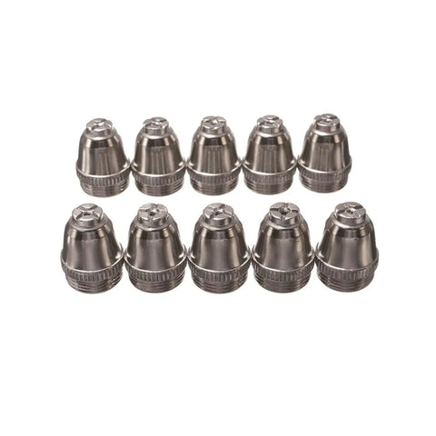 Get Your Hands On A Sweet AG60 Plasma Cutting Consumables Kit Made For The Cut 60 And Sg55 Machine Plus Loads Of Spare Nozzles And Electrodes To Keep You Cutting Like A Boss Without Any Downtime Or Worry At All - 10 metal plasma cutting nozzles arranged uniformly.
