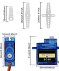 SG90 Micro Servo Motor Kit 3 Pack for Arduino and Raspberry Pi DIY Projects with dimensions and components shown