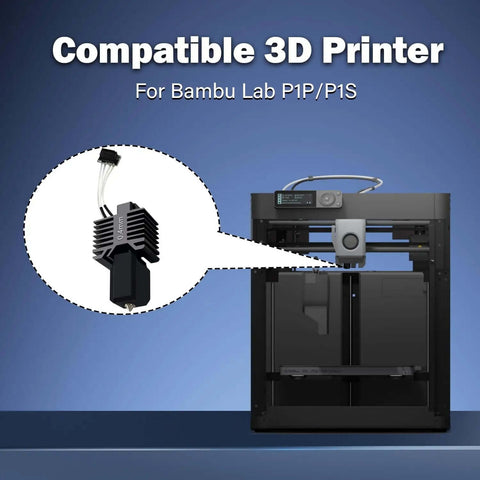 3D printer with leak proof 0.4mm ceramic hotend printhead kit for P1P P1S 3D printer upgrade, highlighted with integrated extruder