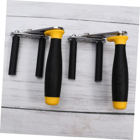Heavy Duty Ceramic Tile Lifter And Gypsum Board Carrier Featuring Robust Antislip Clamps, black grips, and metal clamps for lifting tiles and drywall.