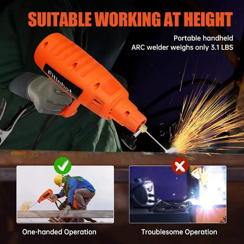 ARC Handheld Welder 110V IGBT Inverter with Digital Display Portable Hot Start MMA Welding Gun in use, sparks flying.