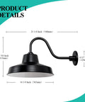 Diagram of Outdoor Gooseneck Barn Light Fixture With 14 Inch Extension Arm For Farmhouse Exterior Garage Or Warehouse Porch Matte Black Finish