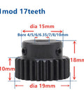 Beefy Bevel Gear Pinion Kit with 1mod 17 teeth pinion showing dimensions and bore sizes for DIY metal drive system.