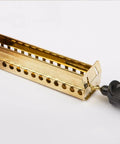 Burner Slide 100mm For Steam Loco D430 Replacement Part Model Train Boiler Accessory, brass with black handle, side view.