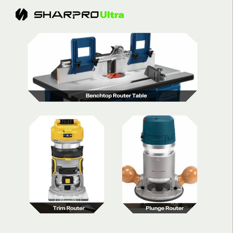 Heavy Duty Compression Spiral Router Bit With 1/4 Inch Shank And Dual Bottom Bearings To Slice Laminate And Plywood Patterns Like Butter For A Straight Shooter Finish on a benchtop router table, trim router, and plunge router setup.