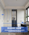 Smart closet setup with 6 Pack LED Motion Sensor Closet Lights With 10 LED Battery Operated Stick On Magnetic Night Light Bar, 120-degree sensor range.