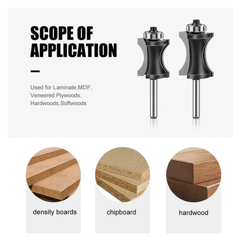 Solid Half Round Router Bit For Woodworking With 6mm 12mm Or 1/4 Inch Shank for use on density boards, chipboard, and hardwood.