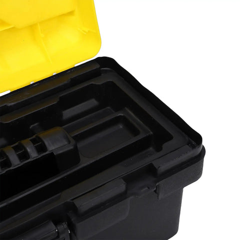 Close-up of 13 Inch Plastic Toolbox With Secure Locking Latch Ergonomic Handle Detachable Tray And Padlock Ready Design