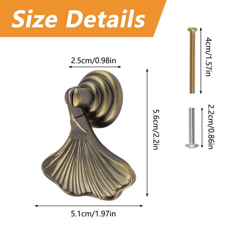 Size details of Ginkgo Leaf Knob Handles Six Pack Antique Brushed Bronze Pendant Pulls for Cabinets, 2.2 inch length, zinc alloy