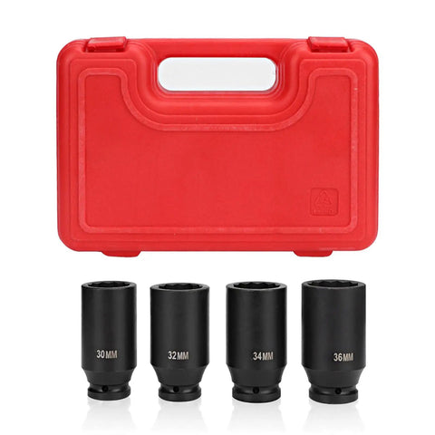 Pro Heavy Duty Impact Socket Set For Fastener Rotten Repair With 12 Point Adapter Kit To Fix Stripped Bolts And Nuts In Cars Or Trucks Quick And Easy Professional Grade Steel Tools, red case with 30mm 32mm 34mm 36mm sockets