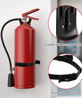 Red fire extinguisher mounted on wall using Four Pack Fire Extinguisher Mount Brackets Five Pound Metal Mounting Kit For Vehicles And Home.