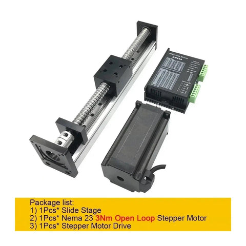 Open 57 Millimeter X Y Z Axis Linear Guide Rail System With 3Nm Drive Power 42mm Wide Ball Screw SFU1605 1610 shown with components