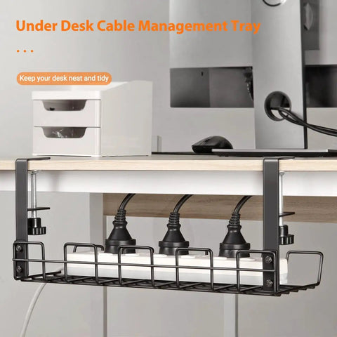 Under Desk Cable Management Tray Organizer For Cords And Wires No Drill Installation Black Tray Mounted Under Desk