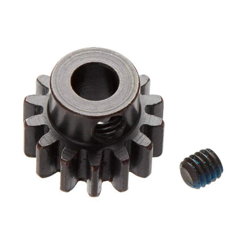 Dead Reliable Steel Pinion Gear 14 Tooth MOD1 With 5mm Bore Built For Hardcore RC Rigs To Kick Butt On The Track In Every Scenario While Delivering Precision Machined Teeth For Peak Power, showcasing the 14T gear and a securing screw.